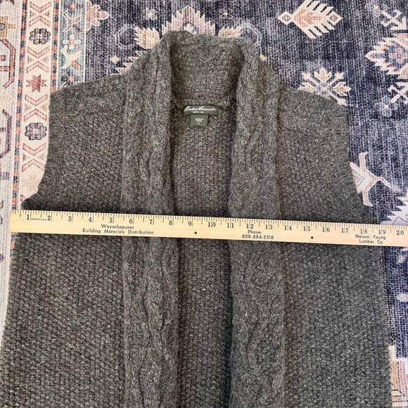 Eddie Bauer Wool Gray Knit Sleeveless Open Cardigan Sweater With Pockets Size M - Picture 11 of 12